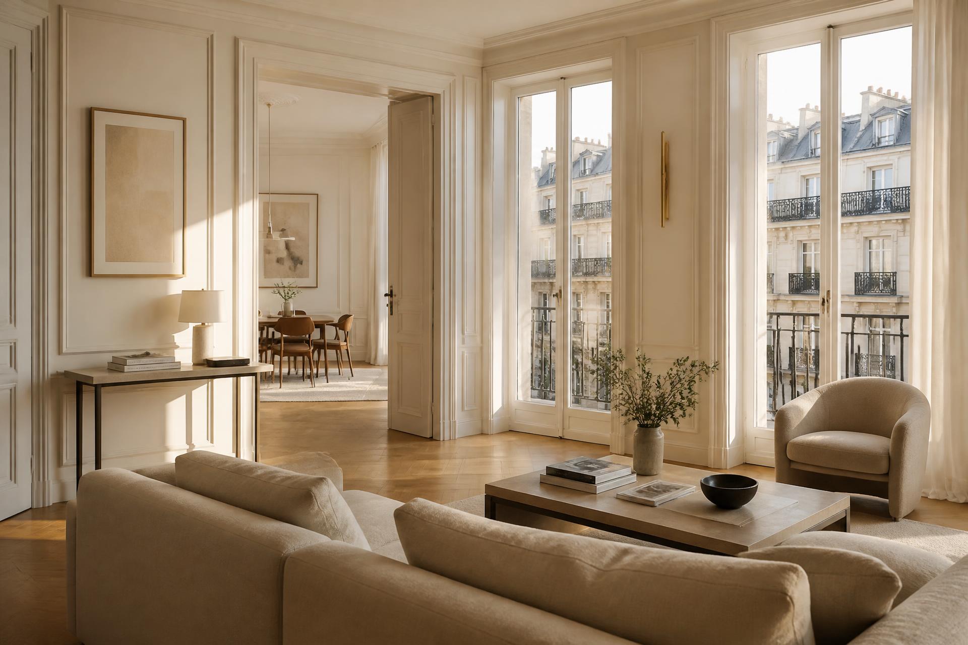 Salon lumineux d’un appartement haut de gamme géré par Luxury Stays